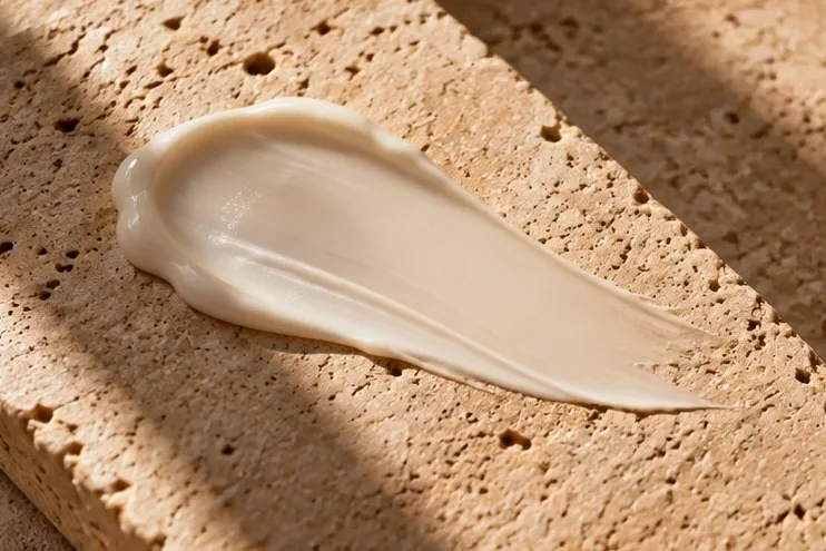 A smear of cream on travertine