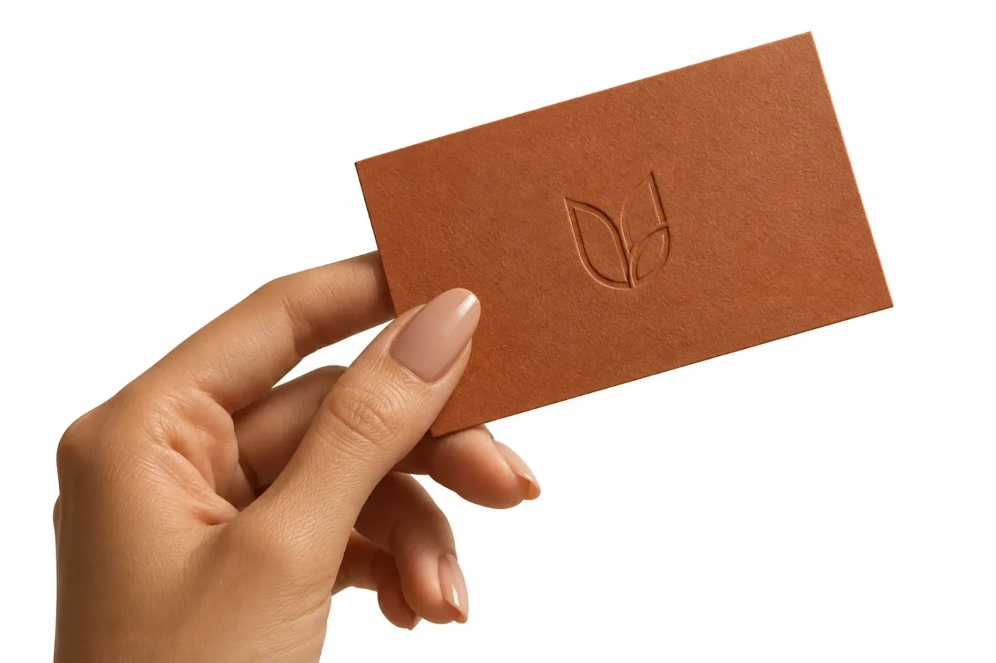 A hand holds a terracotta programme card